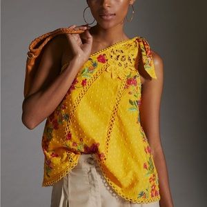 FARM RIO Flower Dream One-Shoulder Floral Embroidered Blouse Anthropolgie